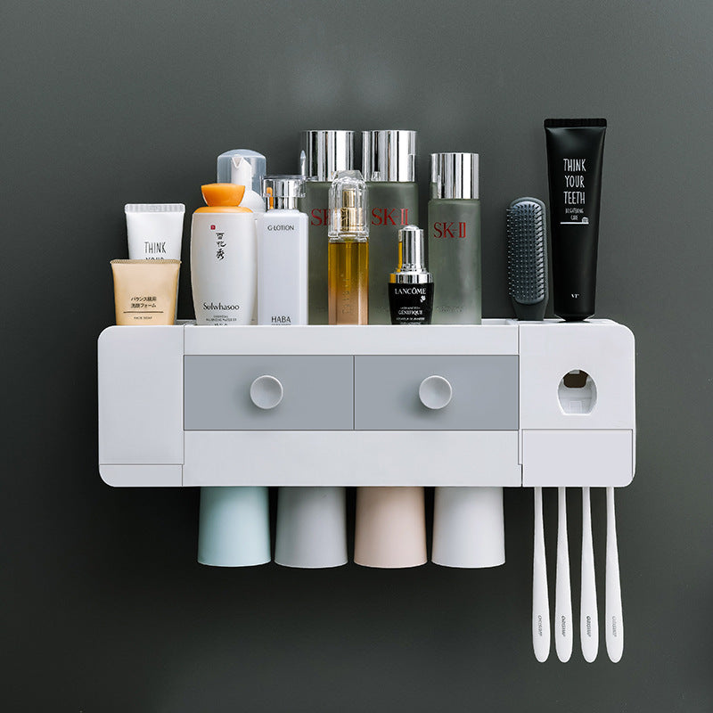 Bathroom Wall-mounted Magnetic Toothbrush Rack Automatic Toothpaste Extrusion