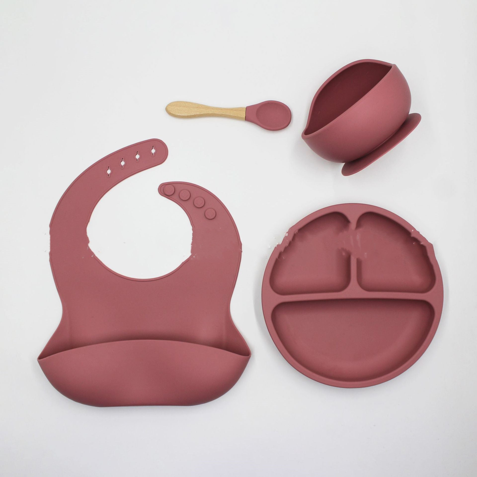 Bib Dinner Plate Spoon Bowl 4 Piece Set Silicone Baby Bowl Bib Plate Set