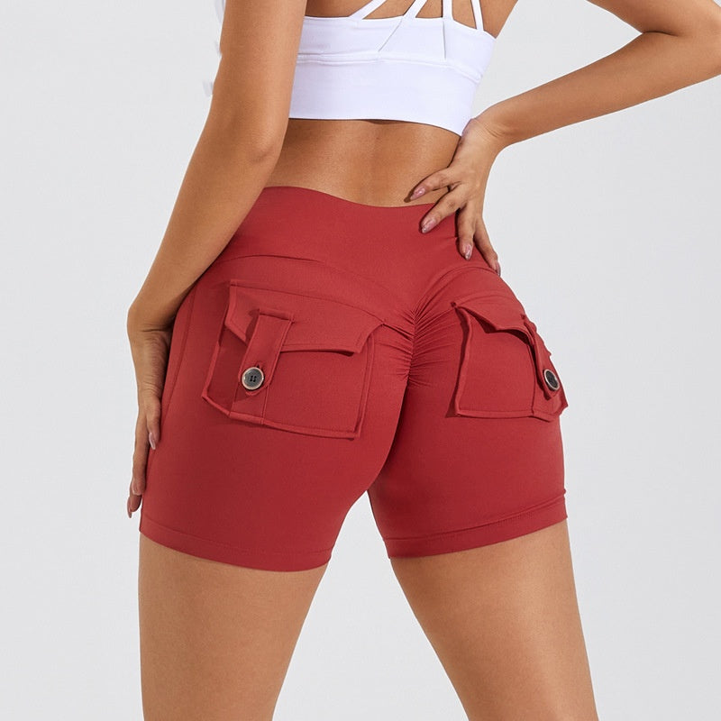 High Waist Hip Lifting Shorts With Pockets Quick Dry Yoga Fitness Sports Pants Summer Women Clothes