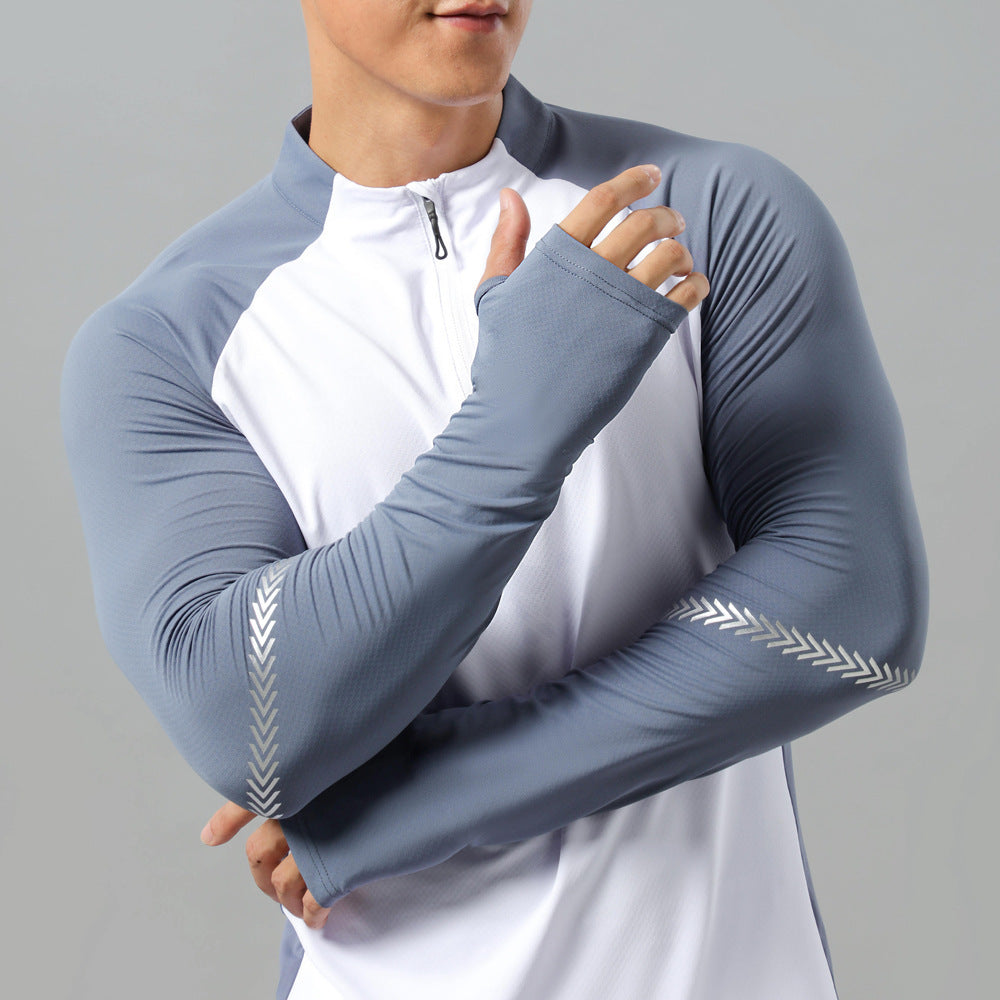 Stand Collar Half Zip Solid Color Workout Clothes Training Men