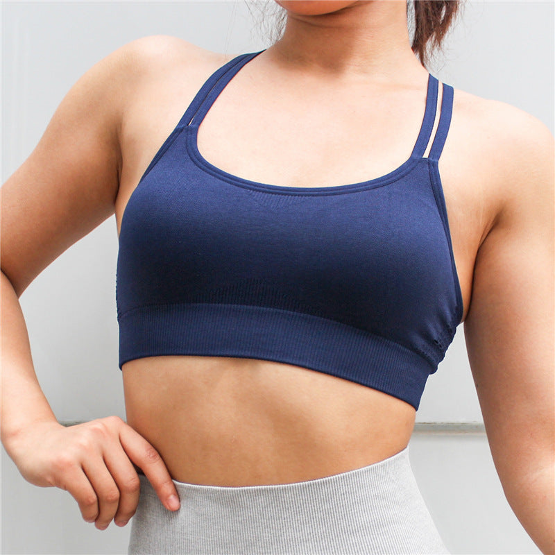 Seamless Hollow Out Fitness Gym Bra Women Double Straps Sport Yoga Bra Quick Dry Plus Size Running Sport Tank Tops With Padded