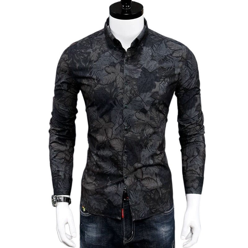 Fashionable Print Shirt Youth Handsome Casual Trendy Men Shirt