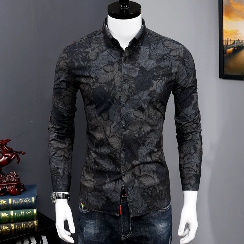 Fashionable Print Shirt Youth Handsome Casual Trendy Men Shirt