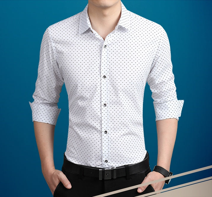 Brand Fashion Male Shirt Long-Sleeves Tops Polka Dot Printing Mens Dress Shirts Slim Men Shirt Plus Size M-5XL FGT