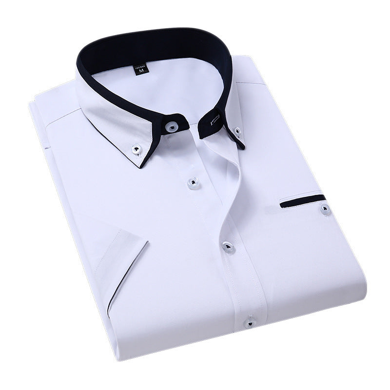 Short-sleeved Short Sleeve Men Clothing Shirt Slim-fitting Iron-free Casual