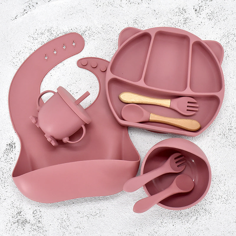 Infant Feeding Tableware Set Divided Grid Silicone Dinner Plate