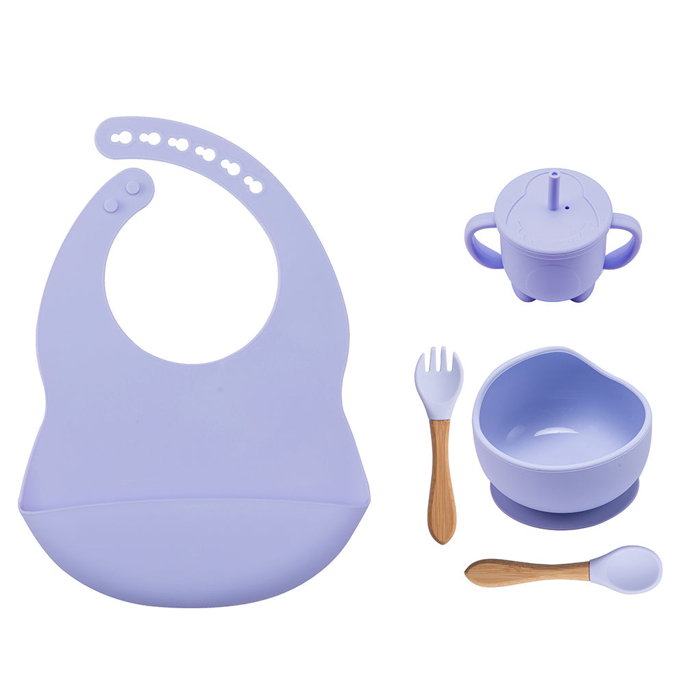 Baby Dinner Plate Children's Bowl Spoon Bib Set Suction Cup