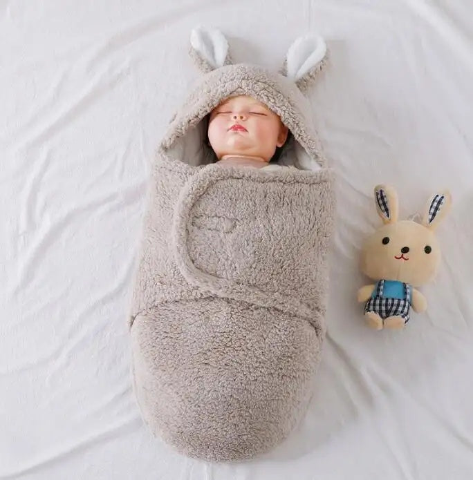 Super Soft Baby Sleeping Bag Fluffy Fleece Newborn Blanket Swaddle Blankets, Unisex Baby Wrap For Newborn Baby Boys Girls With Head-Protecting & Head-Supporting Function, Wearable Swaddle Sleep Sack