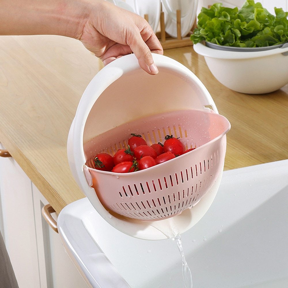 Portable detachable double-layer hollow fruit and vegetable cleaning drain basket Washed rice noodles