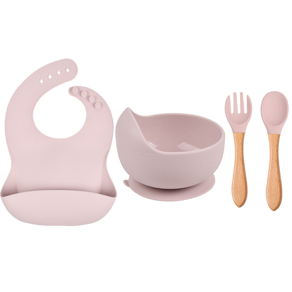 Baby Dinner Plate Children's Bowl Spoon Bib Set Suction Cup