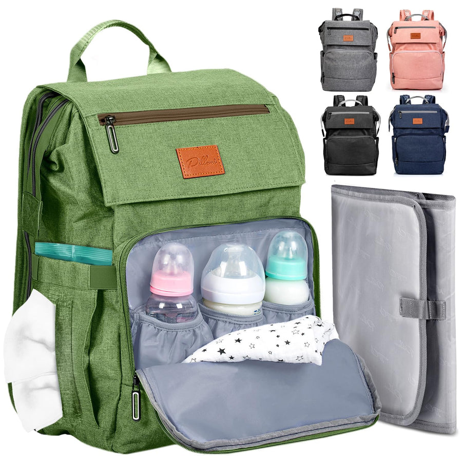 Baby Diaper Bag Backpack - Baby Bag for Boys & Girls, Diaper Backpack - Large Travel Diaper Bags W/Changing Pad - Baby Registry Search & Shower Gifts, Newborn Essentials & Items for Mom,Green