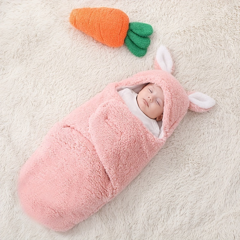 Super Soft Baby Sleeping Bag Fluffy Fleece Newborn Blanket Swaddle Blankets, Unisex Baby Wrap For Newborn Baby Boys Girls With Head-Protecting & Head-Supporting Function, Wearable Swaddle Sleep Sack