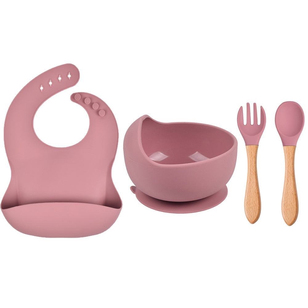 Baby Dinner Plate Children's Bowl Spoon Bib Set Suction Cup