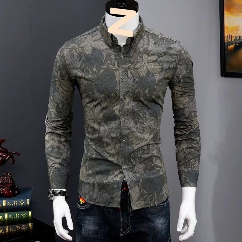 Fashionable Print Shirt Youth Handsome Casual Trendy Men Shirt